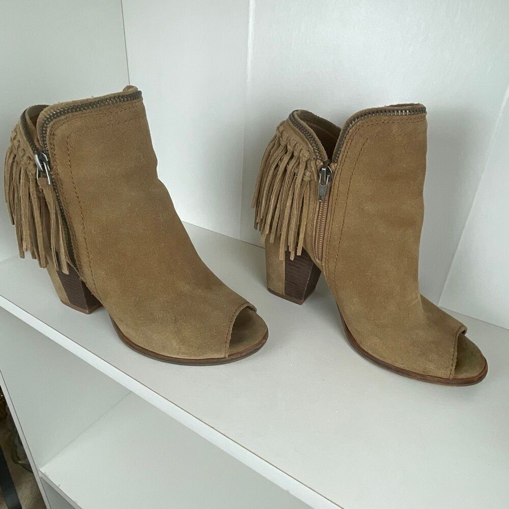 DV by Dolce Vita Suede Fringe Trim Open Toe Booties 7.5